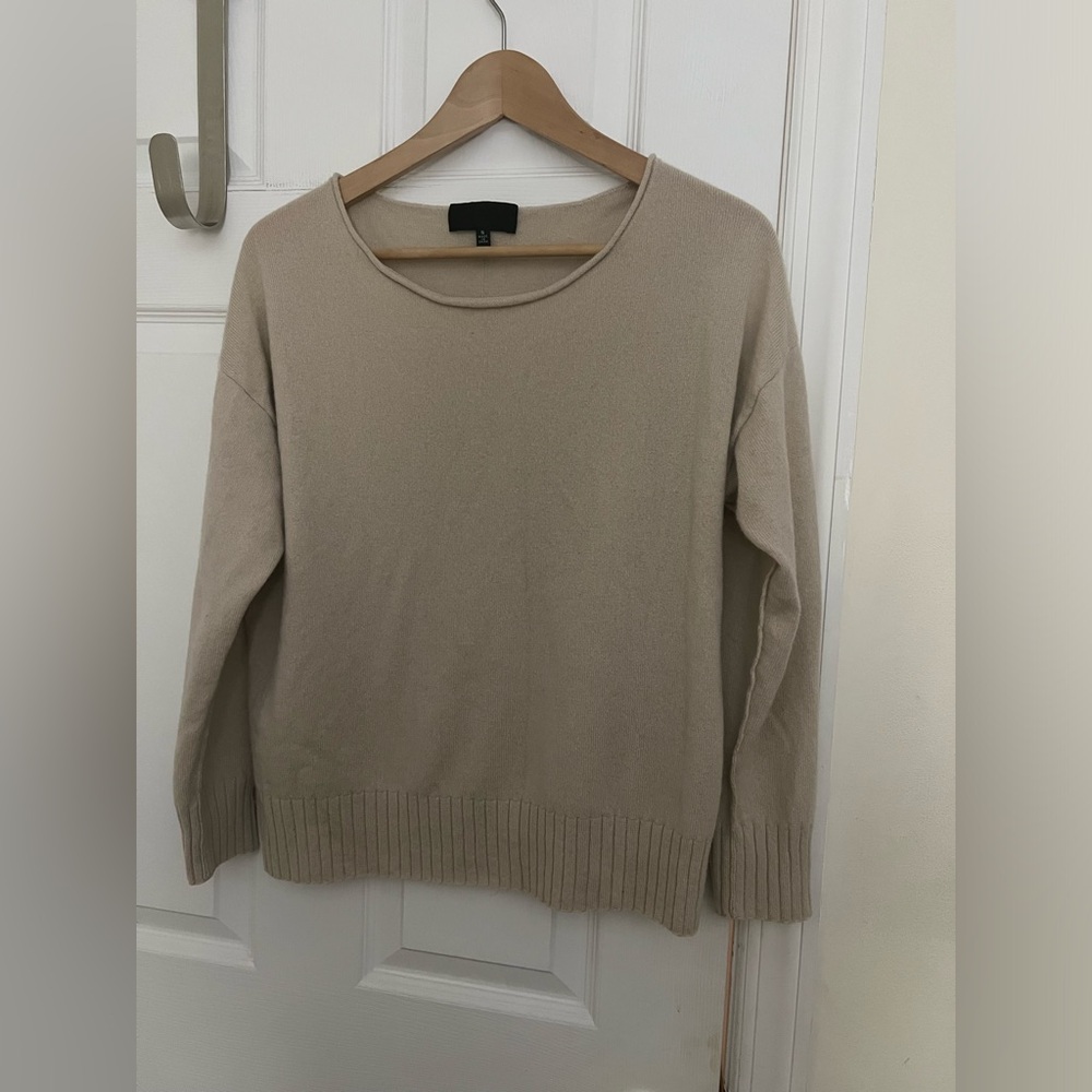 Nili Lotan Tan Crew Neck Sweater Soft Knit Classic Design